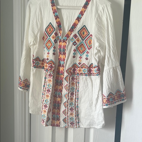 savannah Jane Tops - Embroidered White Bohemian Top